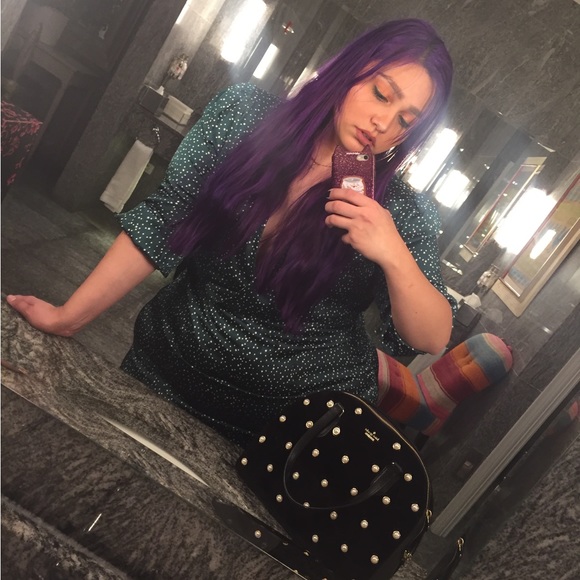 Boohoo Curve Green Satin Faced Long Sleeve White Polka Dot Surplice Plus Size 18 - Picture 7 of 7